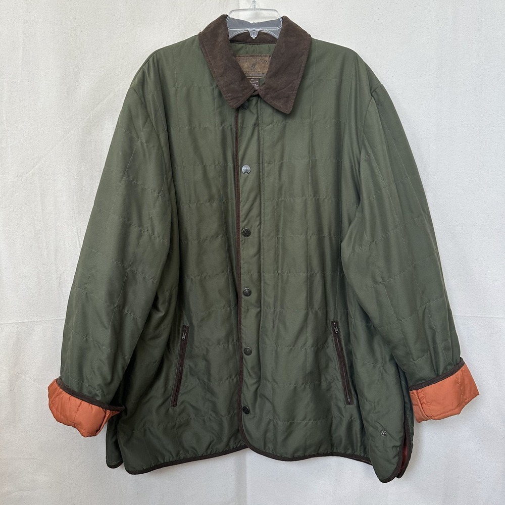 Vtg North River Mens Quilted Barn Jacket Sz. XL Green Brown Collar Chores *READ‎